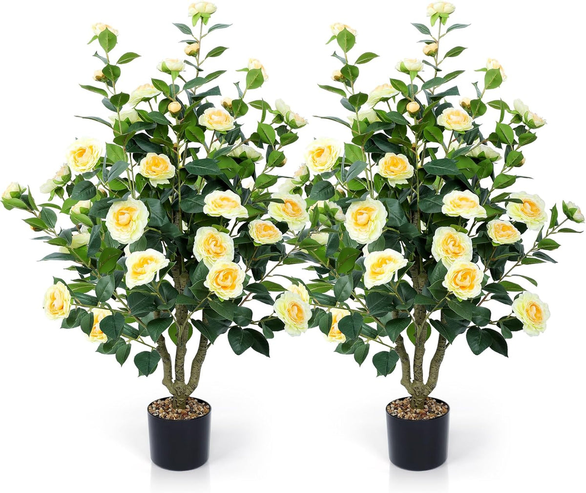 Faux Hydrangea Tree 3ft Set of 2 with White Flowers in Pot | Realistic White Hydrangea Blooms,UV Resistant,Potted Flower Tree with Moss,Low Maintenance,for Indoor Outdoor Porch Decor