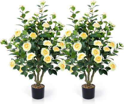 Faux Hydrangea Tree 3ft Set of 2 with White Flowers in Pot | Realistic White Hydrangea Blooms,UV Resistant,Potted Flower Tree with Moss,Low Maintenance,for Indoor Outdoor Porch Decor