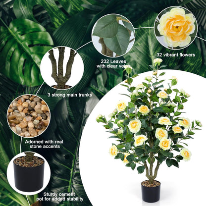 Faux Hydrangea Tree 3ft Set of 2 with White Flowers in Pot | Realistic White Hydrangea Blooms,UV Resistant,Potted Flower Tree with Moss,Low Maintenance,for Indoor Outdoor Porch Decor