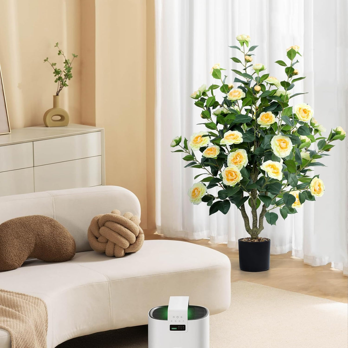 Faux Hydrangea Tree 3ft Set of 2 with White Flowers in Pot | Realistic White Hydrangea Blooms,UV Resistant,Potted Flower Tree with Moss,Low Maintenance,for Indoor Outdoor Porch Decor