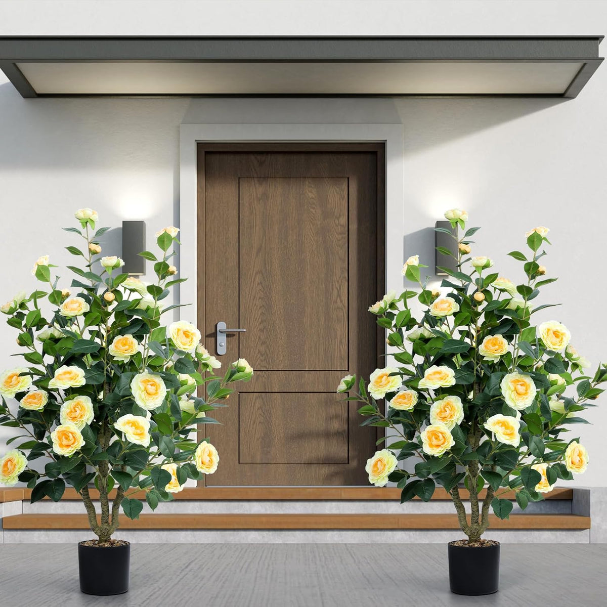 Faux Hydrangea Tree 3ft Set of 2 with White Flowers in Pot | Realistic White Hydrangea Blooms,UV Resistant,Potted Flower Tree with Moss,Low Maintenance,for Indoor Outdoor Porch Decor