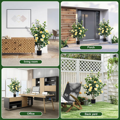 Faux Hydrangea Tree 3ft Set of 2 with White Flowers in Pot | Realistic White Hydrangea Blooms,UV Resistant,Potted Flower Tree with Moss,Low Maintenance,for Indoor Outdoor Porch Decor