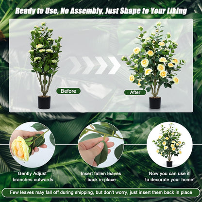 Faux Hydrangea Tree 3ft Set of 2 with White Flowers in Pot | Realistic White Hydrangea Blooms,UV Resistant,Potted Flower Tree with Moss,Low Maintenance,for Indoor Outdoor Porch Decor