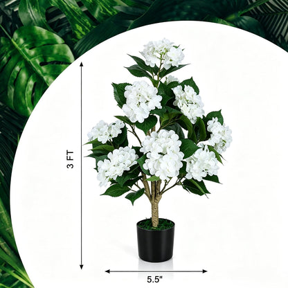 Faux Hydrangea Tree 3ft Set of 2 with White Flowers in Pot | Realistic White Hydrangea Blooms,UV Resistant,Potted Flower Tree with Moss,Low Maintenance,for Indoor Outdoor Porch Decor