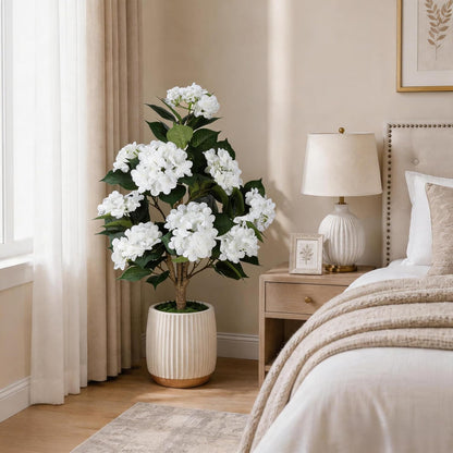Faux Hydrangea Tree 3ft Set of 2 with White Flowers in Pot | Realistic White Hydrangea Blooms,UV Resistant,Potted Flower Tree with Moss,Low Maintenance,for Indoor Outdoor Porch Decor