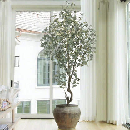 Artificial Eucalyptus Tree 7.2FT with 1300 Leaves Realistic Tall Large Fake Faux Plant 86 Inch Black Pot for Indoor Home Office Porch Mall Hotel Restaurant School Decor Housewarming Gifts