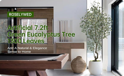 Artificial Eucalyptus Tree 7.2FT with 1300 Leaves Realistic Tall Large Fake Faux Plant 86 Inch Black Pot for Indoor Home Office Porch Mall Hotel Restaurant School Decor Housewarming Gifts