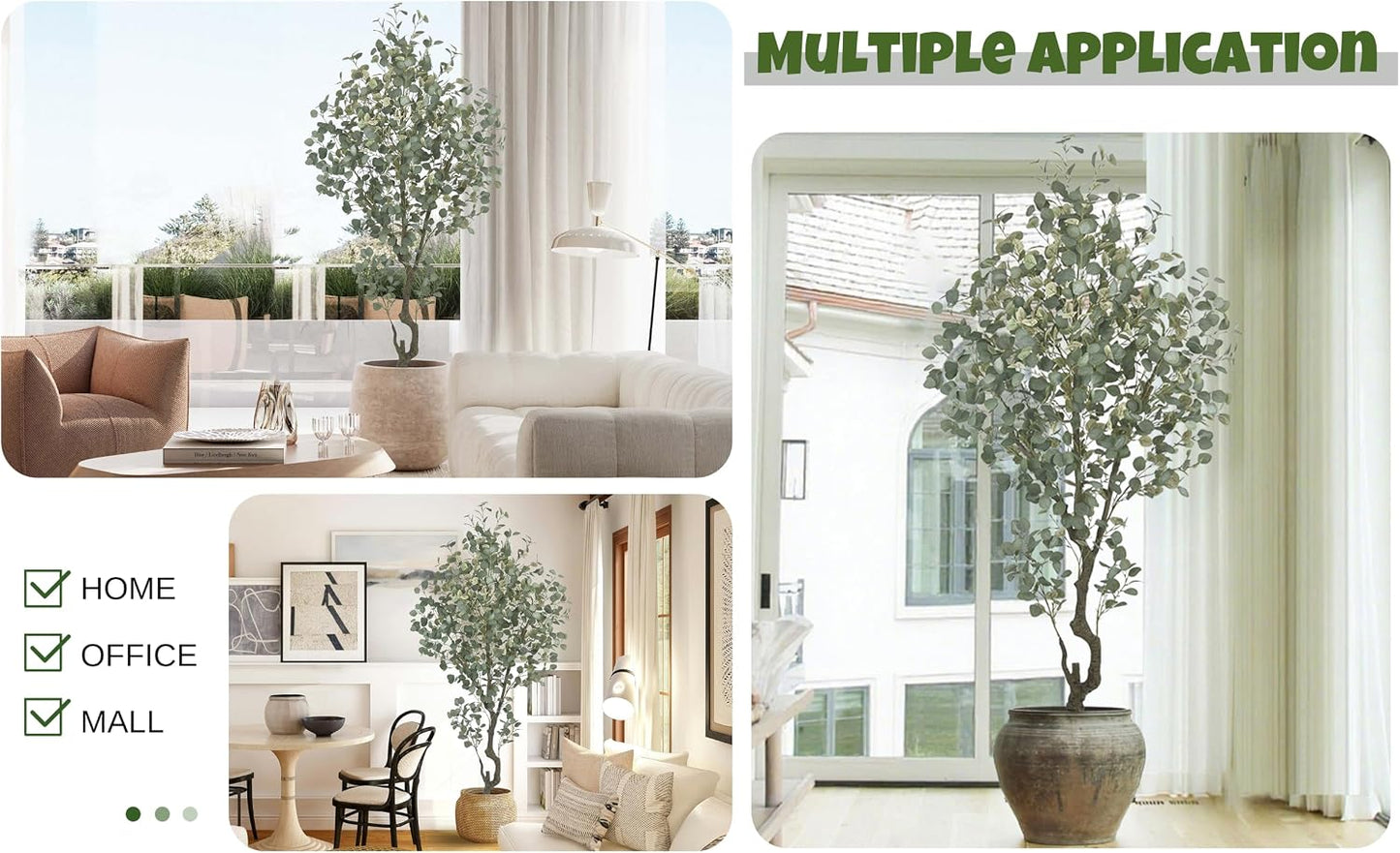 Artificial Eucalyptus Tree 7.2FT with 1300 Leaves Realistic Tall Large Fake Faux Plant 86 Inch Black Pot for Indoor Home Office Porch Mall Hotel Restaurant School Decor Housewarming Gifts