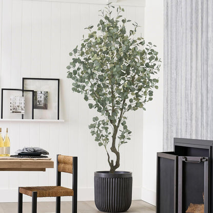 Artificial Eucalyptus Tree 7.2FT with 1300 Leaves Realistic Tall Large Fake Faux Plant 86 Inch Black Pot for Indoor Home Office Porch Mall Hotel Restaurant School Decor Housewarming Gifts
