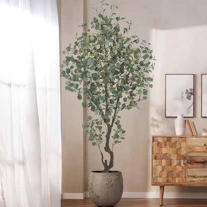 Artificial Eucalyptus Tree 7.2FT with 1300 Leaves Realistic Tall Large Fake Faux Plant 86 Inch Black Pot for Indoor Home Office Porch Mall Hotel Restaurant School Decor Housewarming Gifts