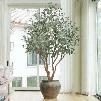 Artificial Eucalyptus Tree 7.2FT with 1300 Leaves Realistic Tall Large Fake Faux Plant 86 Inch Black Pot for Indoor Home Office Porch Mall Hotel Restaurant School Decor Housewarming Gifts