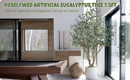 Artificial Eucalyptus Tree 7.2FT with 1300 Leaves Realistic Tall Large Fake Faux Plant 86 Inch Black Pot for Indoor Home Office Porch Mall Hotel Restaurant School Decor Housewarming Gifts