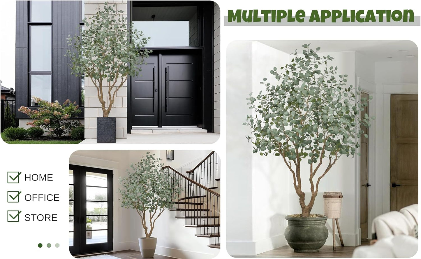 Artificial Eucalyptus Tree 7.2FT with 1300 Leaves Realistic Tall Large Fake Faux Plant 86 Inch Black Pot for Indoor Home Office Porch Mall Hotel Restaurant School Decor Housewarming Gifts