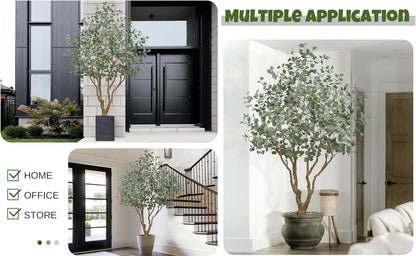 Artificial Eucalyptus Tree 7.2FT with 1300 Leaves Realistic Tall Large Fake Faux Plant 86 Inch Black Pot for Indoor Home Office Porch Mall Hotel Restaurant School Decor Housewarming Gifts