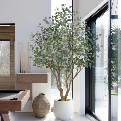Artificial Eucalyptus Tree 7.2FT with 1300 Leaves Realistic Tall Large Fake Faux Plant 86 Inch Black Pot for Indoor Home Office Porch Mall Hotel Restaurant School Decor Housewarming Gifts
