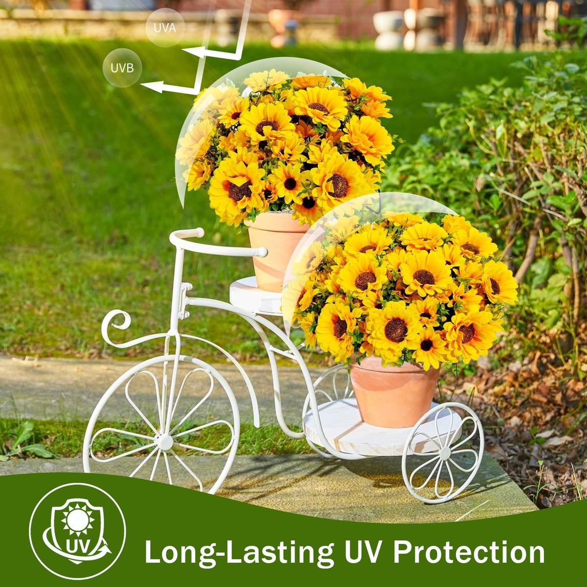 Artificial Sunflowers for Outdoors, 10 Bundles Fake Silk Sunflowers with Eucalyptus Leaves UV Resistant for Home Outside Front Door Porch Planters Garden Balcony Yard Patio Wedding Party Decor