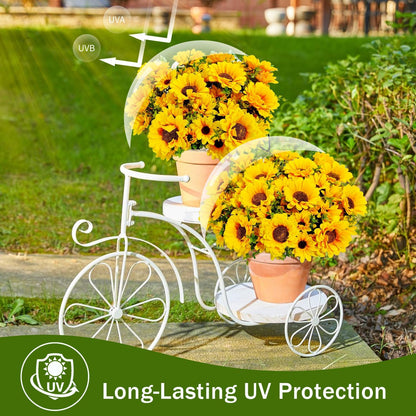 Artificial Sunflowers for Outdoors, 10 Bundles Fake Silk Sunflowers with Eucalyptus Leaves UV Resistant for Home Outside Front Door Porch Planters Garden Balcony Yard Patio Wedding Party Decor