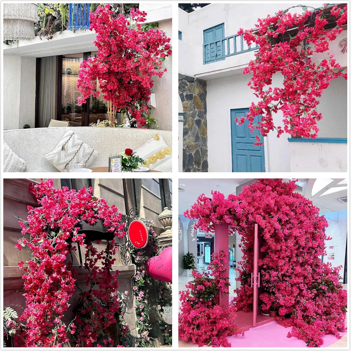 Pack of 16 - Artificial Bougainvillea Flower Stems Silk Bougainvillea Long Branches Full Blossoms for Home Wedding Table Centerpiece Shower Event Backdrop Indoor Outdoor Decorations (Fuchsia)
