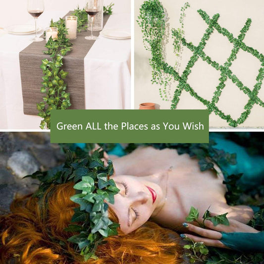 168 FT Artificial Ivy 24 Pack Ivy Vine Garland Ivy Leaves Greenery Garlands Clip Hanging Fake Leaf Plants Faux Green Flowers Decor Home Kitchen Garden Office Wedding Wall