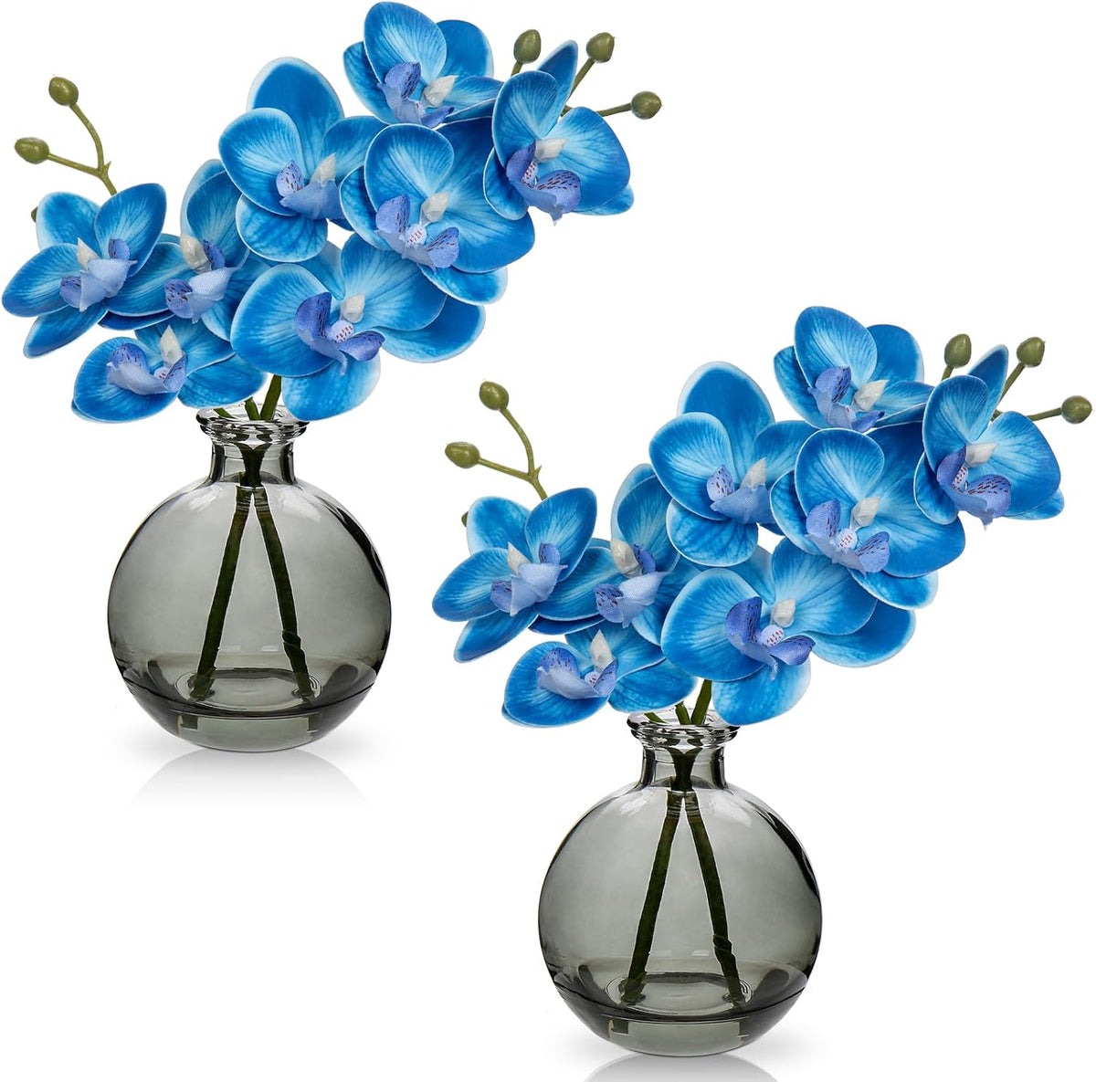 White Orchids Artificial Flowers Faux Orchid Arrangement with Black Glass Vase Set of 2 Real Touch Phalaenopsis Orchid Flowers Orchid Centerpiece for Dining Room Table