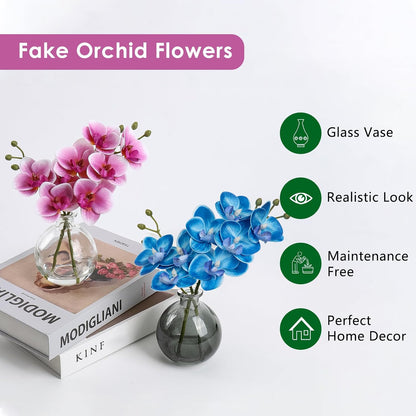 White Orchids Artificial Flowers Faux Orchid Arrangement with Black Glass Vase Set of 2 Real Touch Phalaenopsis Orchid Flowers Orchid Centerpiece for Dining Room Table