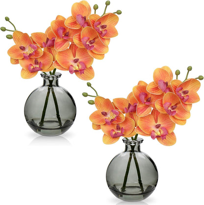 White Orchids Artificial Flowers Faux Orchid Arrangement with Black Glass Vase Set of 2 Real Touch Phalaenopsis Orchid Flowers Orchid Centerpiece for Dining Room Table
