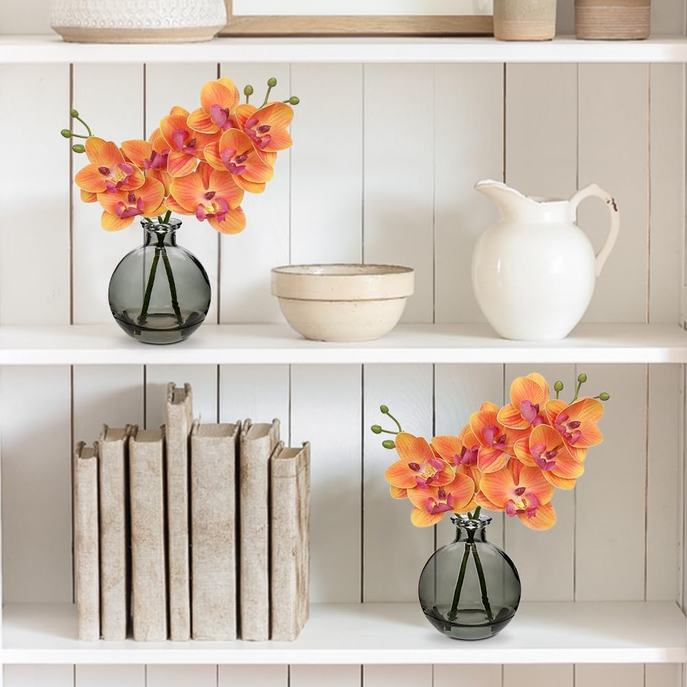 White Orchids Artificial Flowers Faux Orchid Arrangement with Black Glass Vase Set of 2 Real Touch Phalaenopsis Orchid Flowers Orchid Centerpiece for Dining Room Table