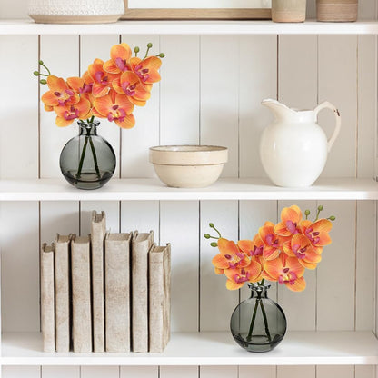 White Orchids Artificial Flowers Faux Orchid Arrangement with Black Glass Vase Set of 2 Real Touch Phalaenopsis Orchid Flowers Orchid Centerpiece for Dining Room Table