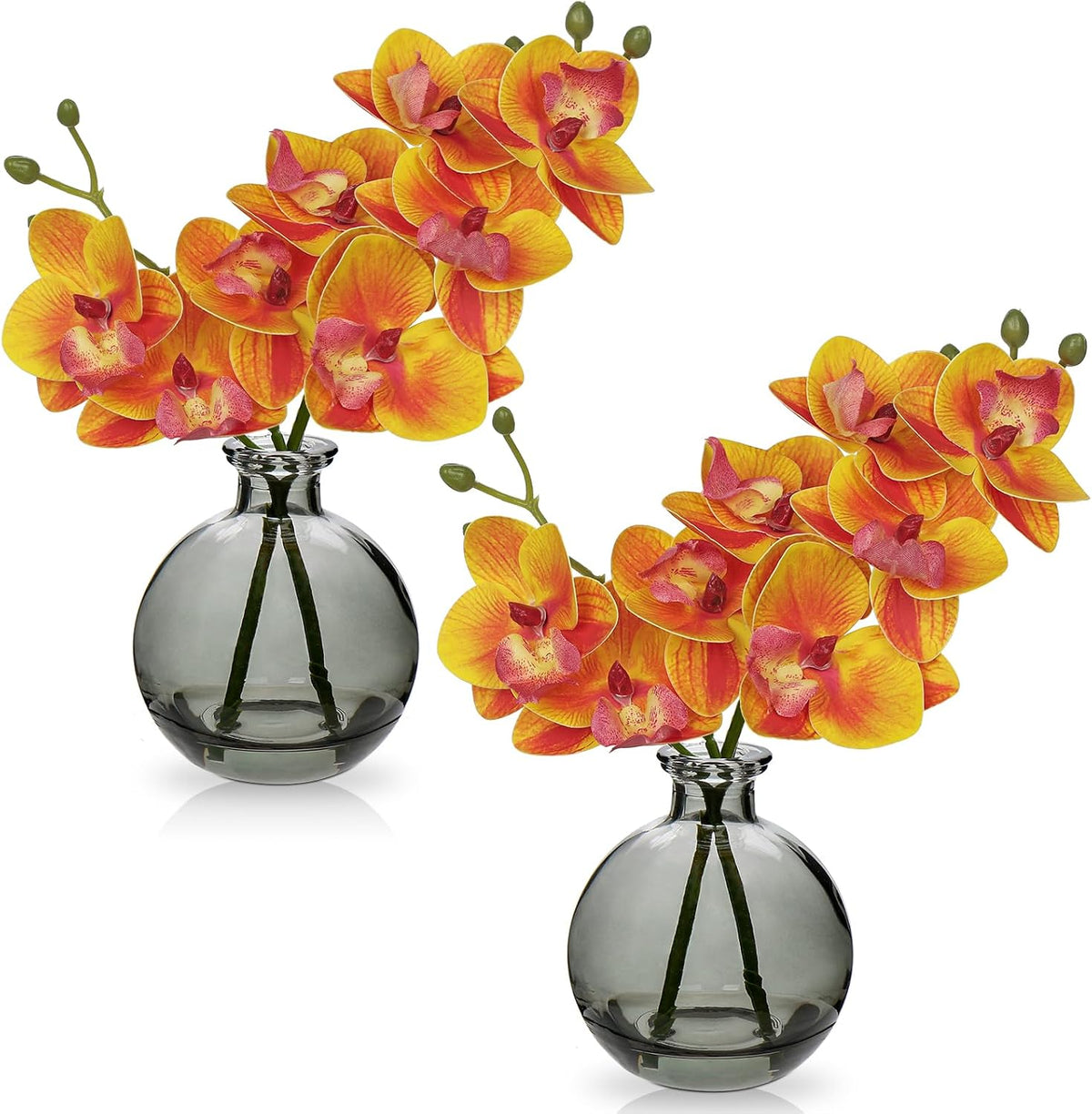 White Orchids Artificial Flowers Faux Orchid Arrangement with Black Glass Vase Set of 2 Real Touch Phalaenopsis Orchid Flowers Orchid Centerpiece for Dining Room Table