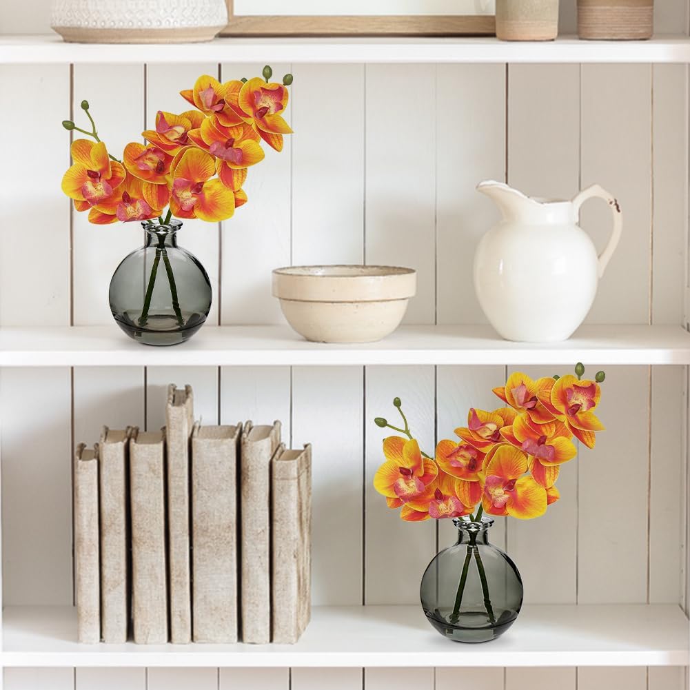 White Orchids Artificial Flowers Faux Orchid Arrangement with Black Glass Vase Set of 2 Real Touch Phalaenopsis Orchid Flowers Orchid Centerpiece for Dining Room Table