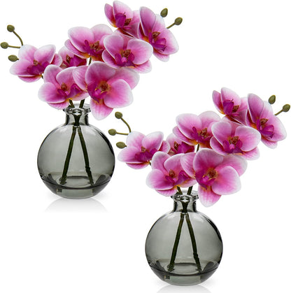 White Orchids Artificial Flowers Faux Orchid Arrangement with Black Glass Vase Set of 2 Real Touch Phalaenopsis Orchid Flowers Orchid Centerpiece for Dining Room Table