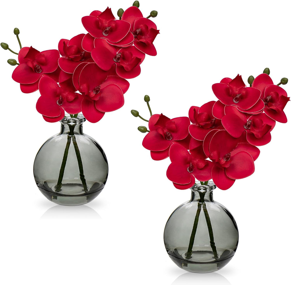 White Orchids Artificial Flowers Faux Orchid Arrangement with Black Glass Vase Set of 2 Real Touch Phalaenopsis Orchid Flowers Orchid Centerpiece for Dining Room Table