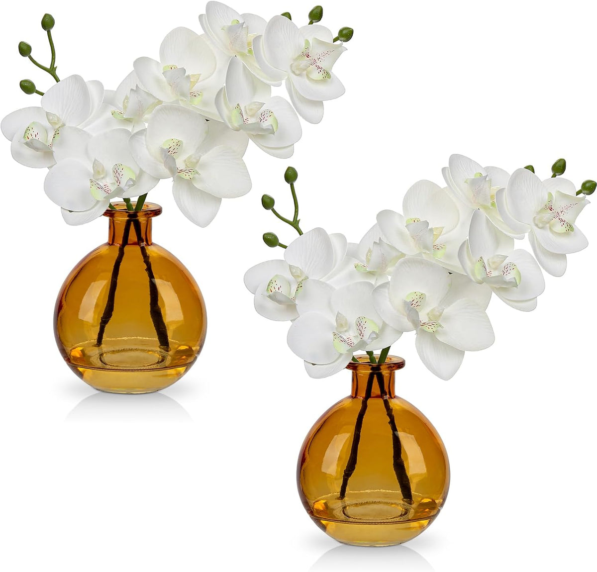 White Orchids Artificial Flowers Faux Orchid Arrangement with Black Glass Vase Set of 2 Real Touch Phalaenopsis Orchid Flowers Orchid Centerpiece for Dining Room Table