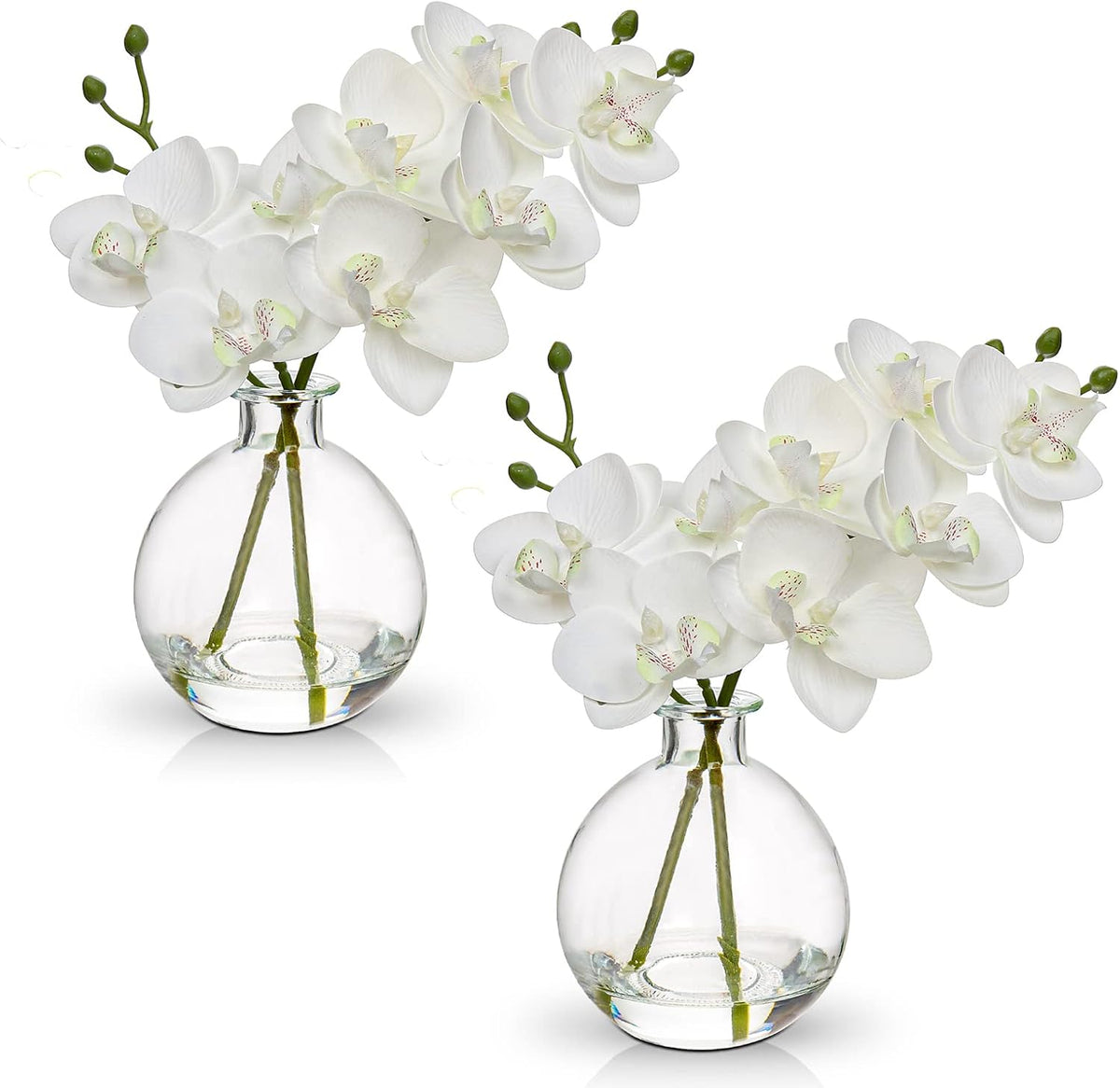 White Orchids Artificial Flowers Faux Orchid Arrangement with Black Glass Vase Set of 2 Real Touch Phalaenopsis Orchid Flowers Orchid Centerpiece for Dining Room Table
