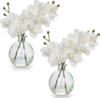 White Orchids Artificial Flowers Faux Orchid Arrangement with Black Glass Vase Set of 2 Real Touch Phalaenopsis Orchid Flowers Orchid Centerpiece for Dining Room Table