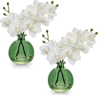 White Orchids Artificial Flowers Faux Orchid Arrangement with Black Glass Vase Set of 2 Real Touch Phalaenopsis Orchid Flowers Orchid Centerpiece for Dining Room Table