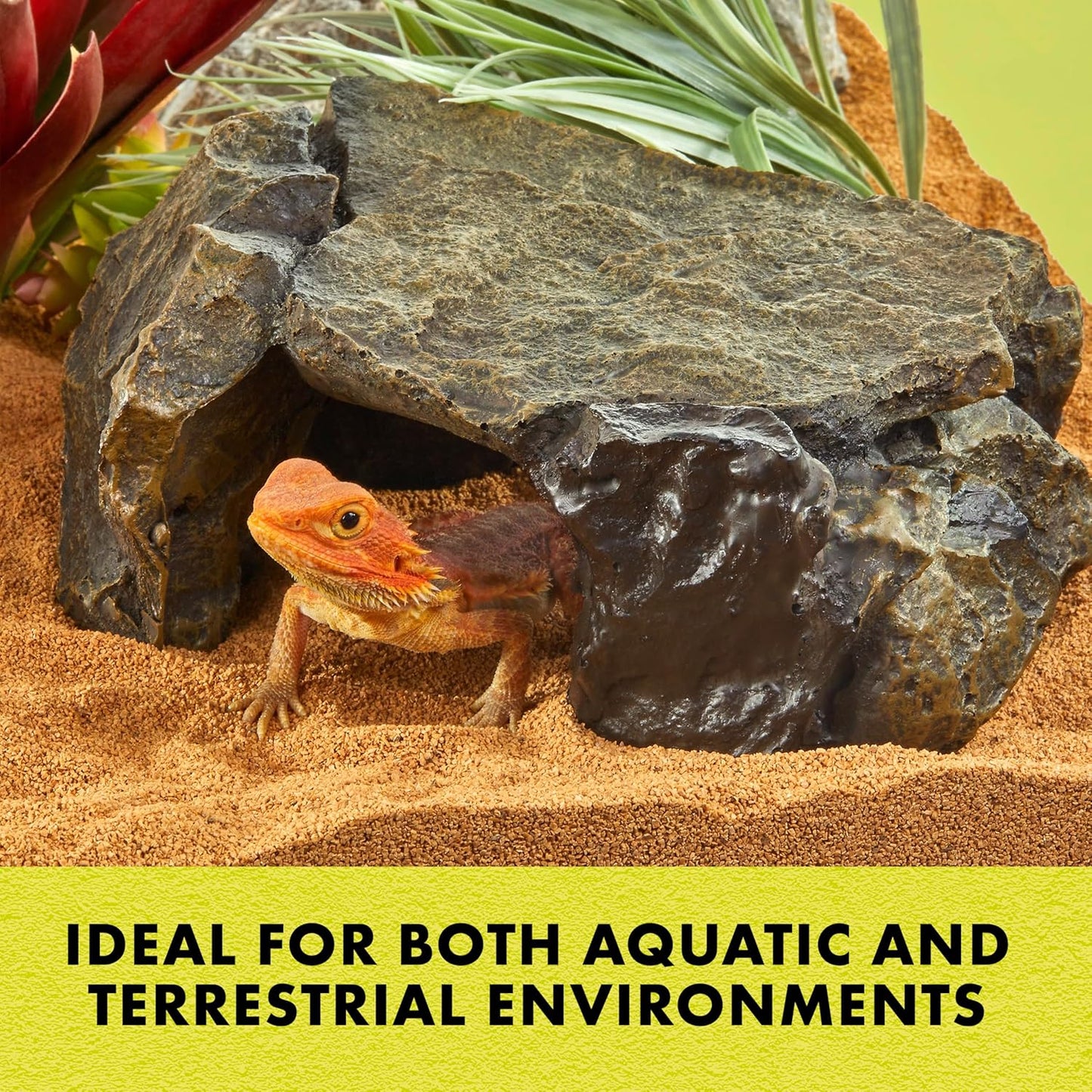Shale Rock Den, Naturalistic Rock Décor, Perfect for Basking, Climbing, Hiding, Ideal for Aquatic or Terrestrial Reptile Habitats, Medium
