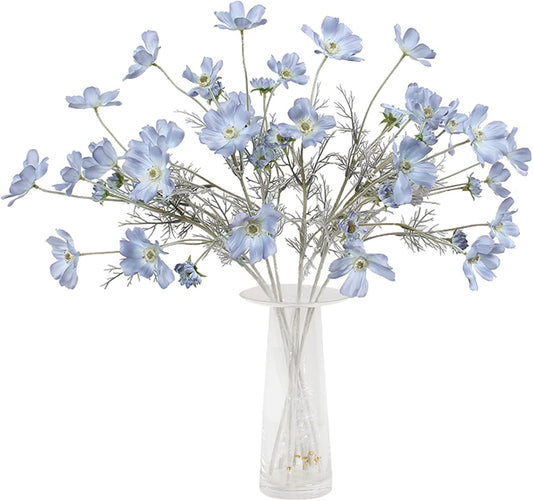 2 Pcs Artificial Fake Flowers Plants Cosmos Silk Flower Arrangements Wedding Bouquets Decorations Plastic Floral Table Centerpieces for Home Kitchen Garden Party Decor Approx 23.6'' High - Light Blue