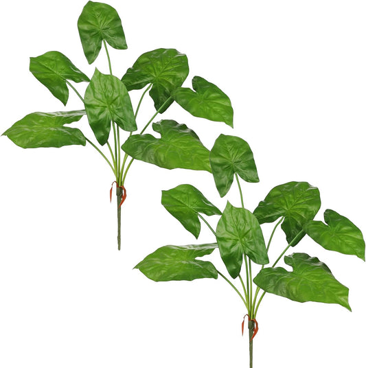 2PCS Artificial Calla Lily Leaves Plants 26.8" Fake Tropical Alocasia Bush Tree Large Faux Greenery Stem Shrubs for Indoor Outdoor Home Garden Arrangement Jungle Safari Wedding Party Decor