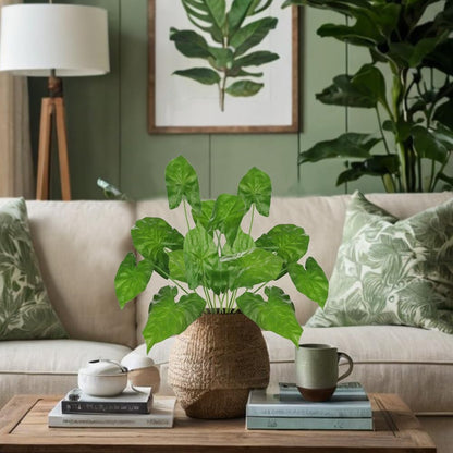 2PCS Artificial Calla Lily Leaves Plants 26.8" Fake Tropical Alocasia Bush Tree Large Faux Greenery Stem Shrubs for Indoor Outdoor Home Garden Arrangement Jungle Safari Wedding Party Decor
