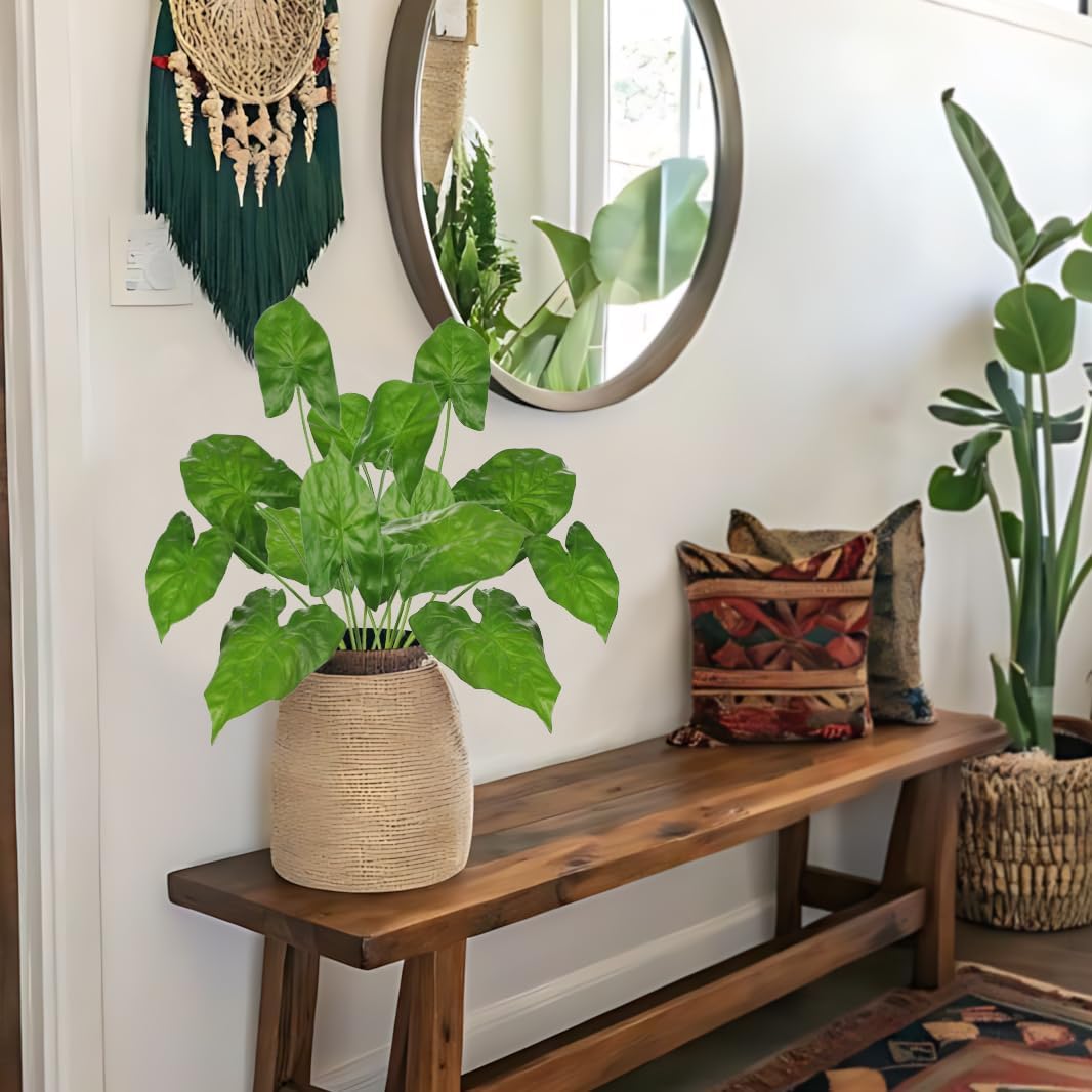 2PCS Artificial Calla Lily Leaves Plants 26.8" Fake Tropical Alocasia Bush Tree Large Faux Greenery Stem Shrubs for Indoor Outdoor Home Garden Arrangement Jungle Safari Wedding Party Decor
