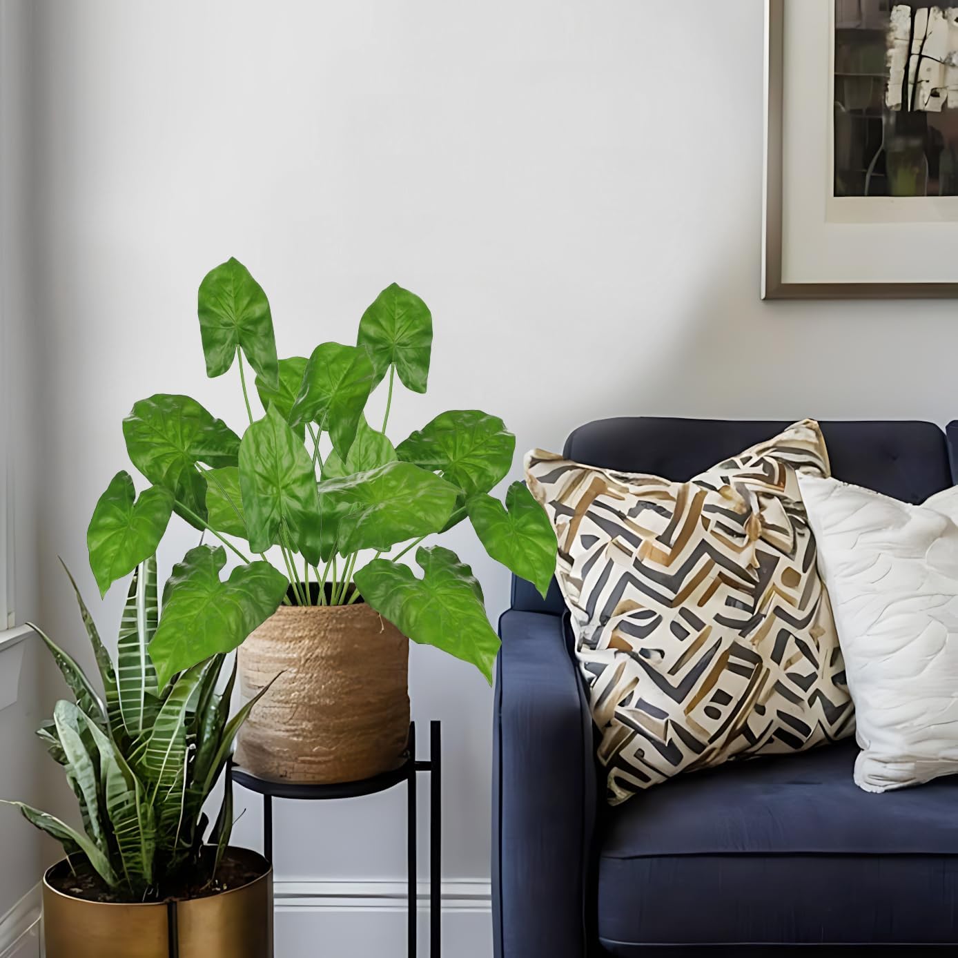 2PCS Artificial Calla Lily Leaves Plants 26.8" Fake Tropical Alocasia Bush Tree Large Faux Greenery Stem Shrubs for Indoor Outdoor Home Garden Arrangement Jungle Safari Wedding Party Decor