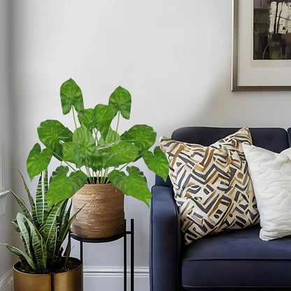 2PCS Artificial Calla Lily Leaves Plants 26.8" Fake Tropical Alocasia Bush Tree Large Faux Greenery Stem Shrubs for Indoor Outdoor Home Garden Arrangement Jungle Safari Wedding Party Decor