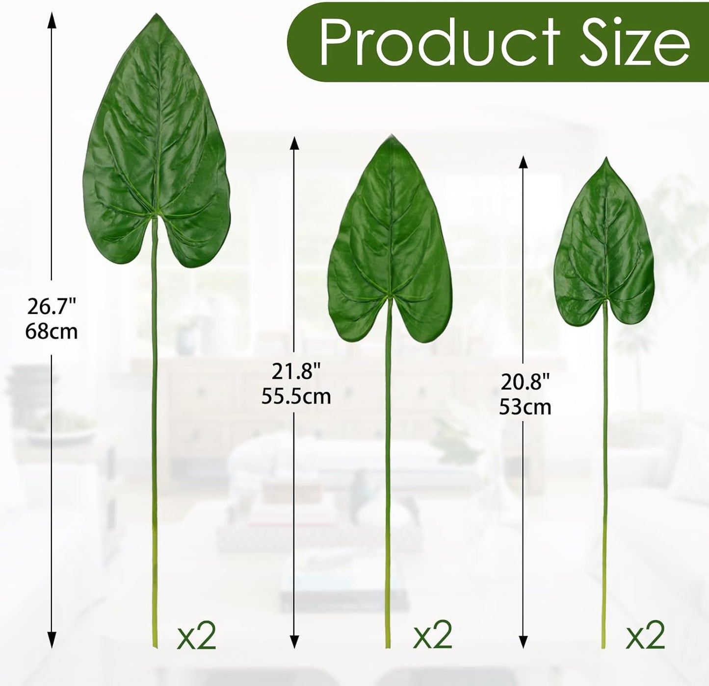 2PCS Artificial Calla Lily Leaves Plants 26.8" Fake Tropical Alocasia Bush Tree Large Faux Greenery Stem Shrubs for Indoor Outdoor Home Garden Arrangement Jungle Safari Wedding Party Decor