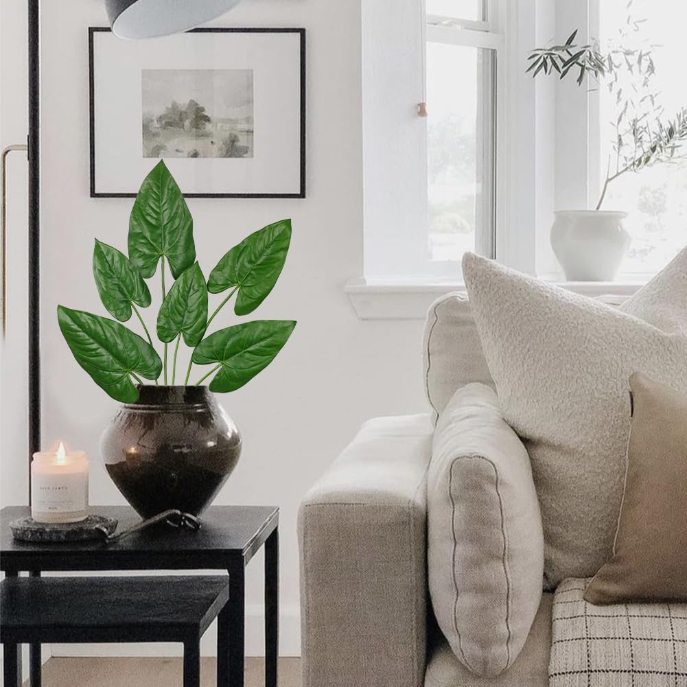 2PCS Artificial Calla Lily Leaves Plants 26.8" Fake Tropical Alocasia Bush Tree Large Faux Greenery Stem Shrubs for Indoor Outdoor Home Garden Arrangement Jungle Safari Wedding Party Decor