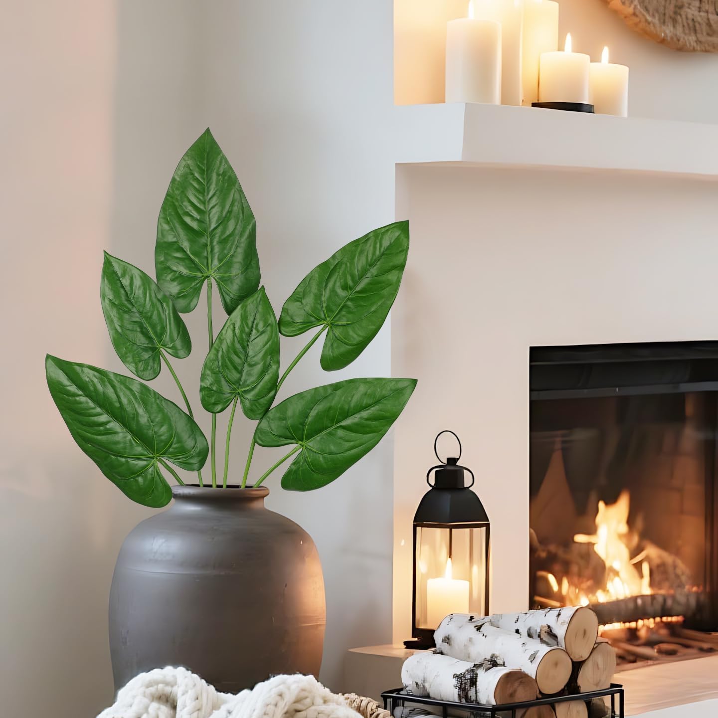 2PCS Artificial Calla Lily Leaves Plants 26.8" Fake Tropical Alocasia Bush Tree Large Faux Greenery Stem Shrubs for Indoor Outdoor Home Garden Arrangement Jungle Safari Wedding Party Decor