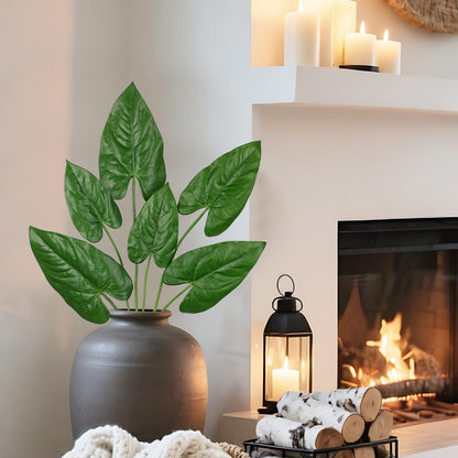 2PCS Artificial Calla Lily Leaves Plants 26.8" Fake Tropical Alocasia Bush Tree Large Faux Greenery Stem Shrubs for Indoor Outdoor Home Garden Arrangement Jungle Safari Wedding Party Decor