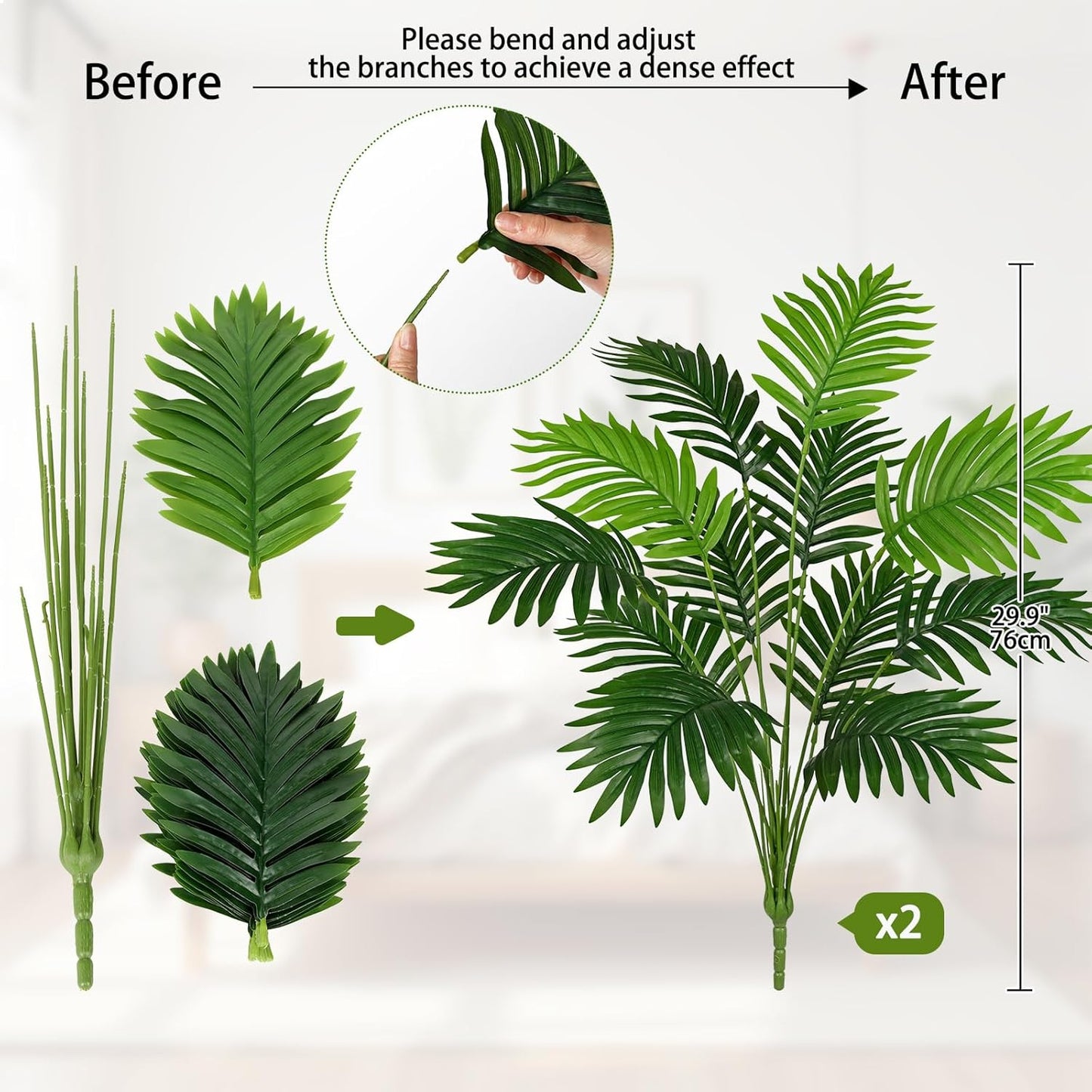 2PCS Artificial Calla Lily Leaves Plants 26.8" Fake Tropical Alocasia Bush Tree Large Faux Greenery Stem Shrubs for Indoor Outdoor Home Garden Arrangement Jungle Safari Wedding Party Decor