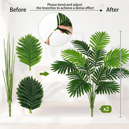 2PCS Artificial Calla Lily Leaves Plants 26.8" Fake Tropical Alocasia Bush Tree Large Faux Greenery Stem Shrubs for Indoor Outdoor Home Garden Arrangement Jungle Safari Wedding Party Decor