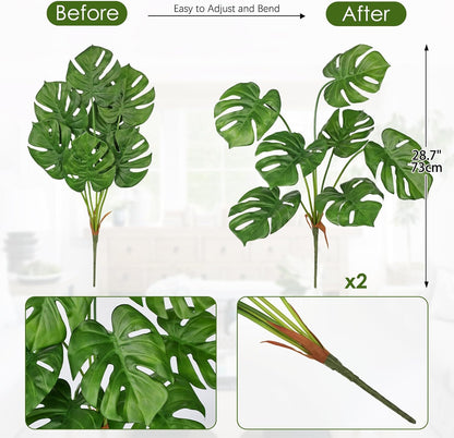 2PCS Artificial Calla Lily Leaves Plants 26.8" Fake Tropical Alocasia Bush Tree Large Faux Greenery Stem Shrubs for Indoor Outdoor Home Garden Arrangement Jungle Safari Wedding Party Decor